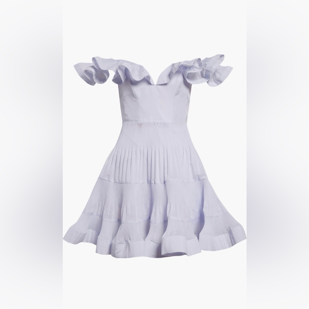 Zimmermann Pleated Frill Tiered Mini Dress Ruffle in Light Blue Size 0P - Picture 2 of 9